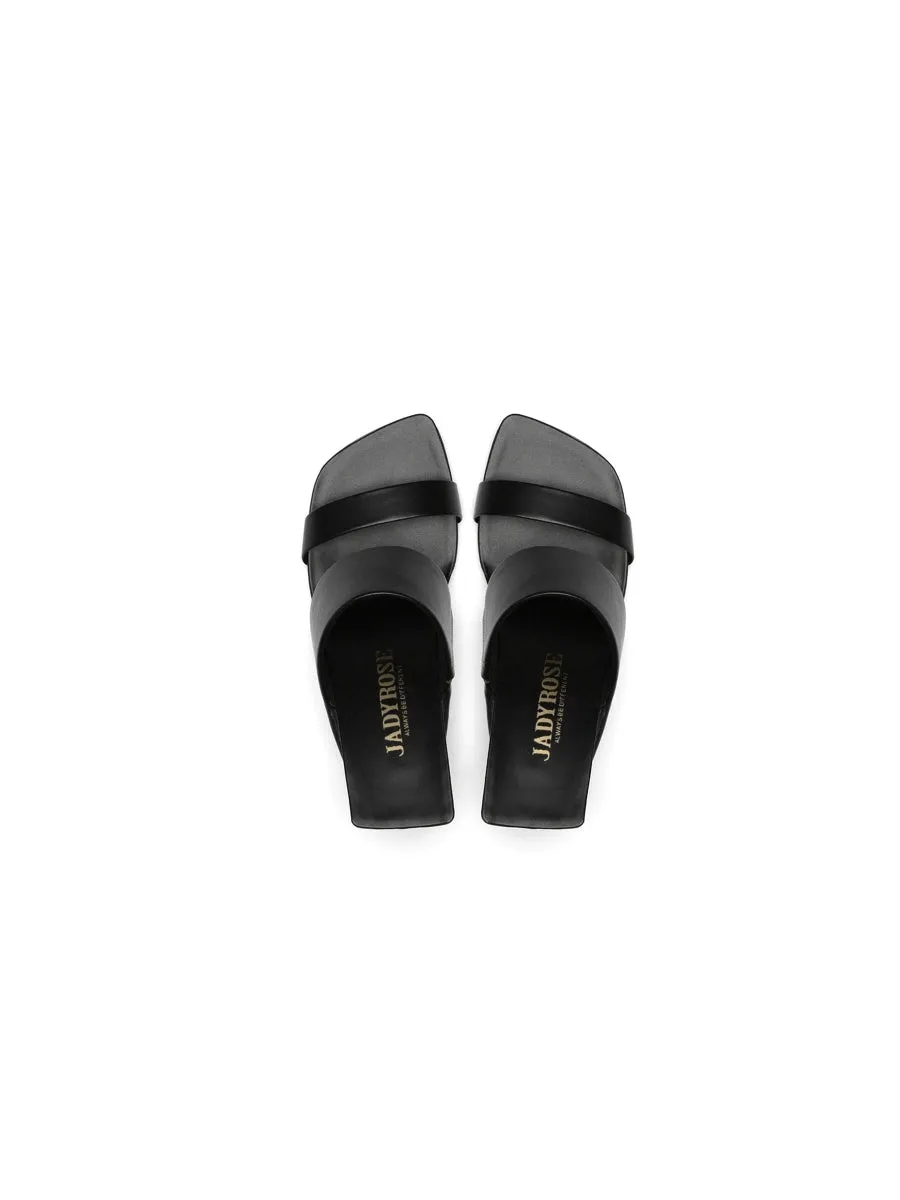 Signature Open-Heel Leather Slide Sandal - Black