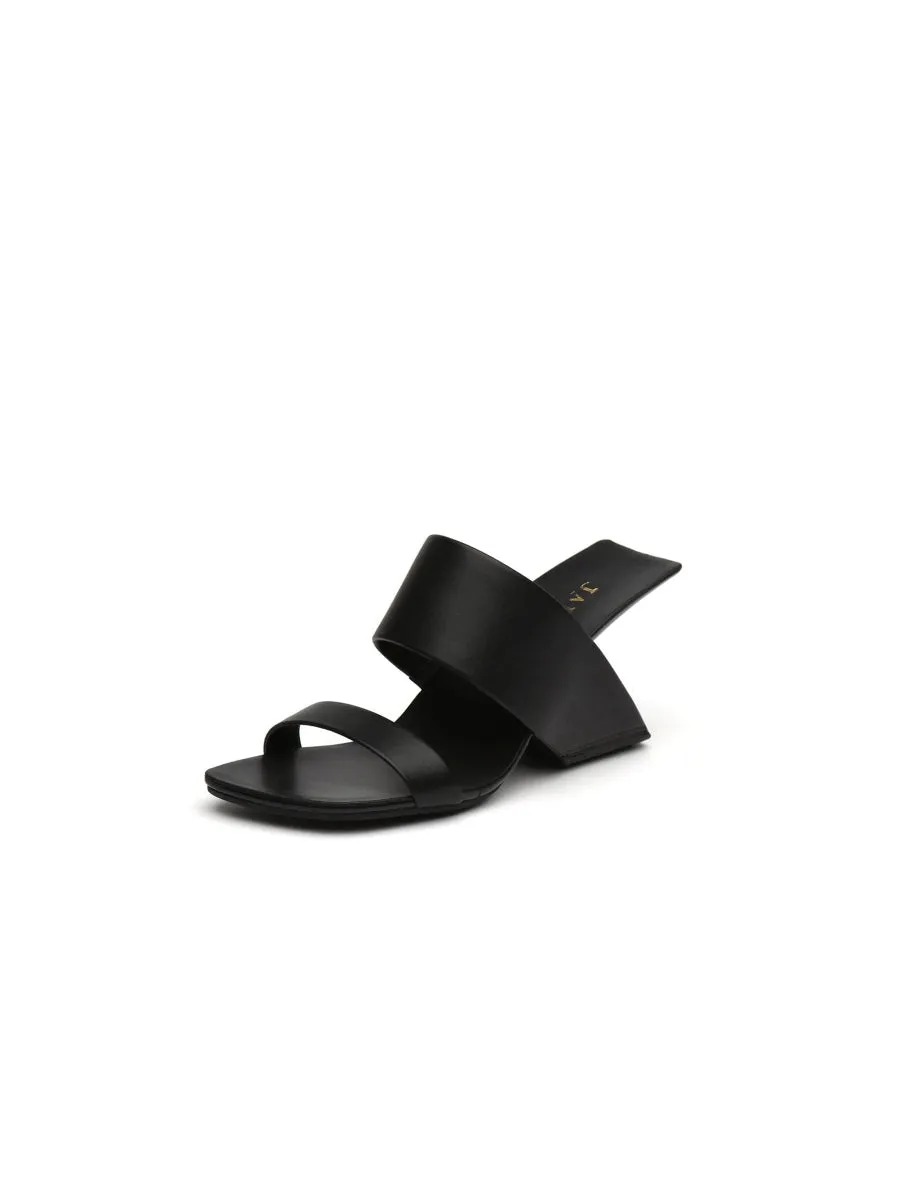Signature Open-Heel Leather Slide Sandal - Black