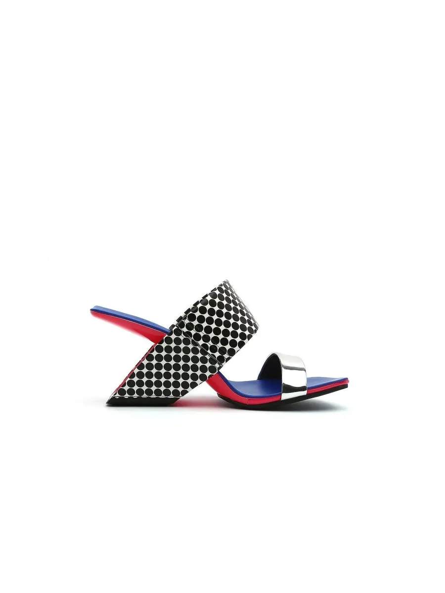 Signature Open-Heel Leather Slide Sandal - Blue Polka Dot