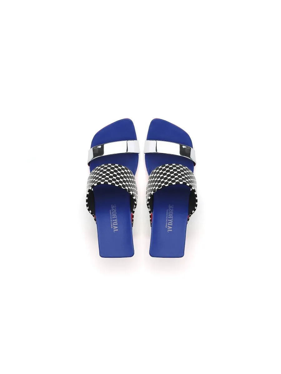 Signature Open-Heel Leather Slide Sandal - Blue Polka Dot