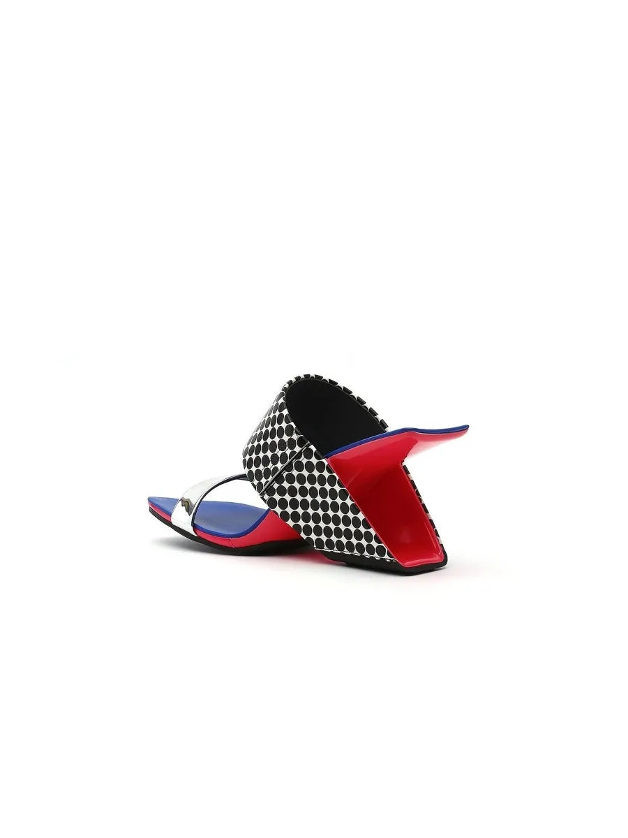 Signature Open-Heel Leather Slide Sandal - Blue Polka Dot