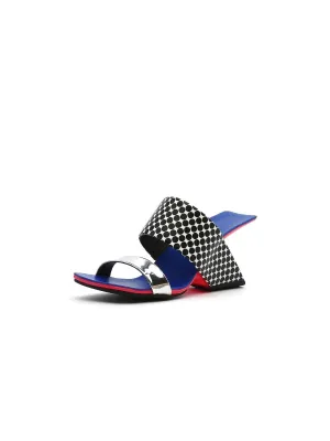 Signature Open-Heel Leather Slide Sandal - Blue Polka Dot