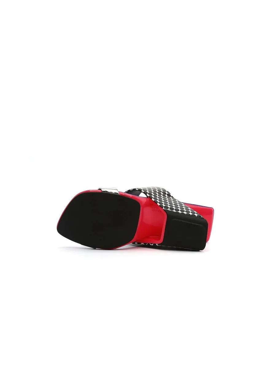 Signature Open-Heel Leather Slide Sandal - Blue Polka Dot