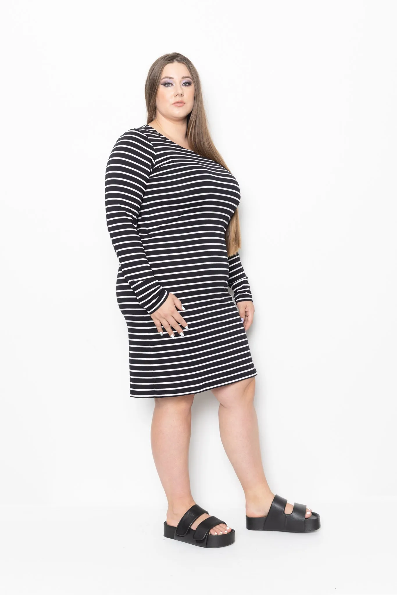 Sleeved Slip -  Midi Length - Stripe