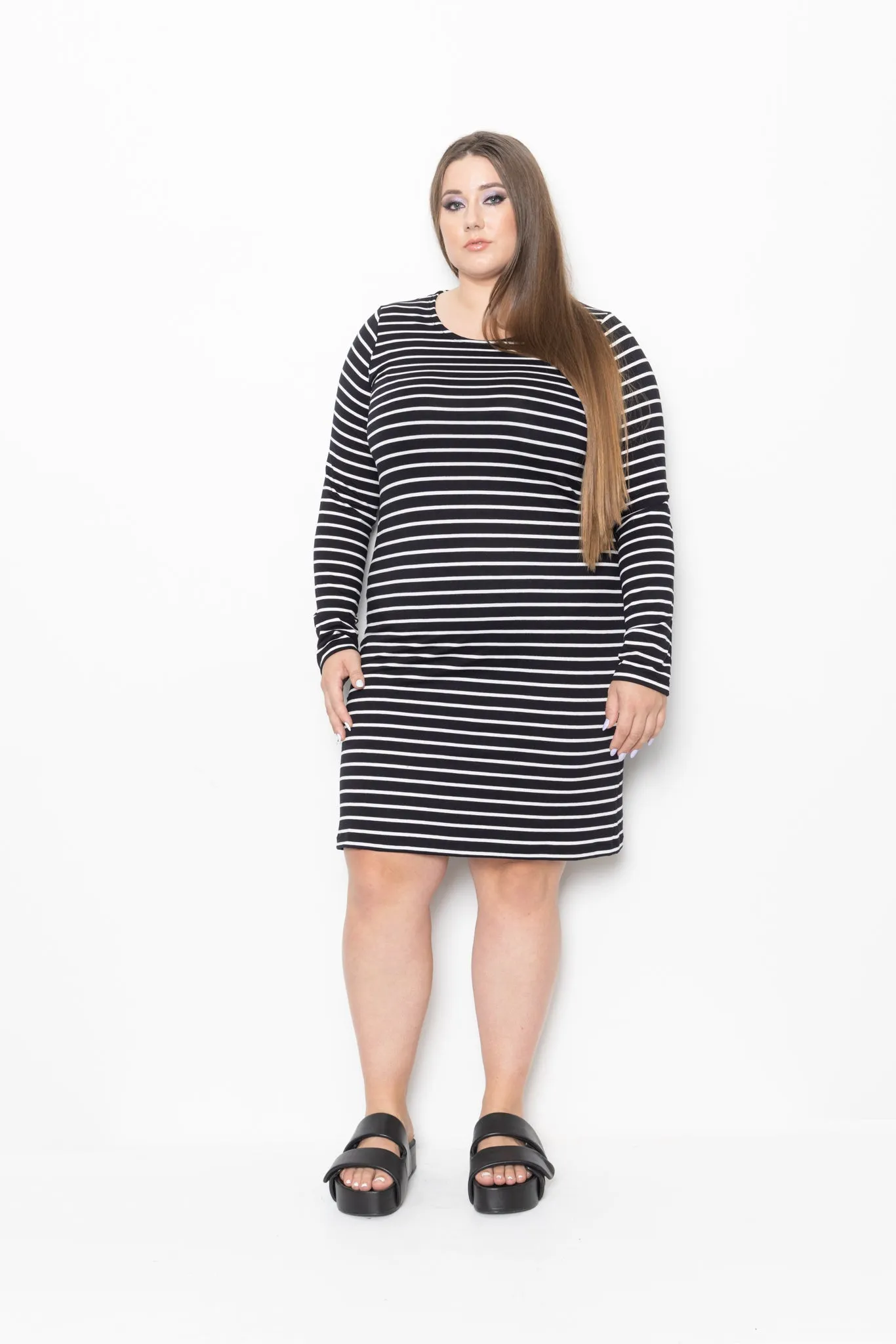 Sleeved Slip -  Midi Length - Stripe