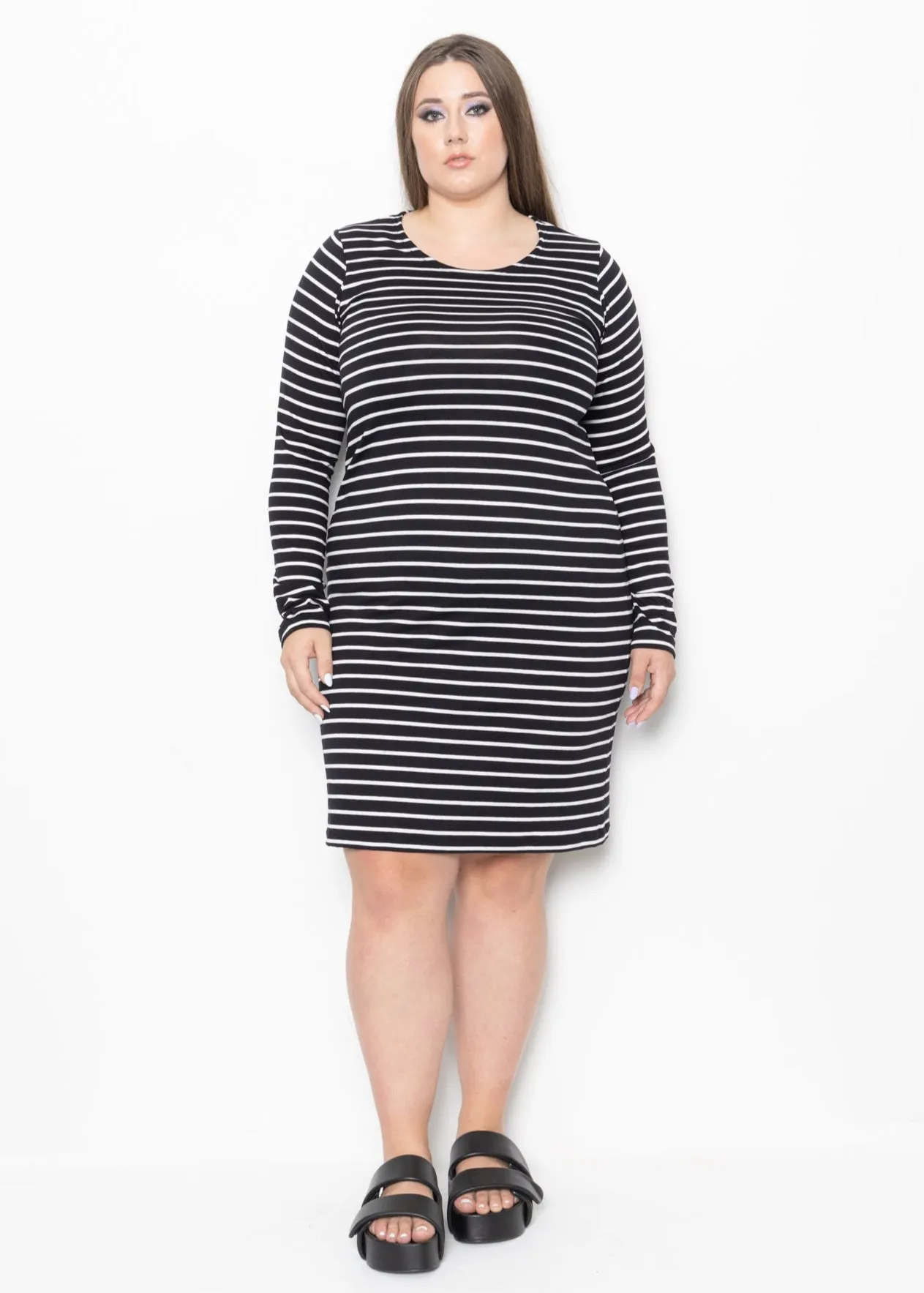 Sleeved Slip -  Midi Length - Stripe