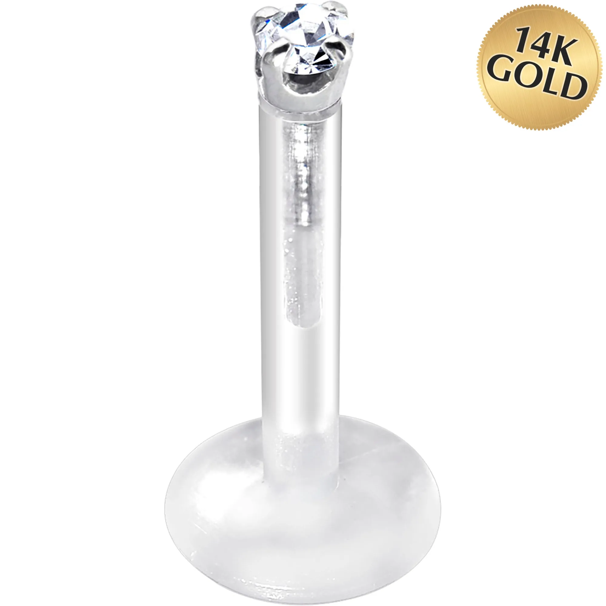Solid 14KT White Gold 1.5mm CZ Bioplast Push in Labret Monroe