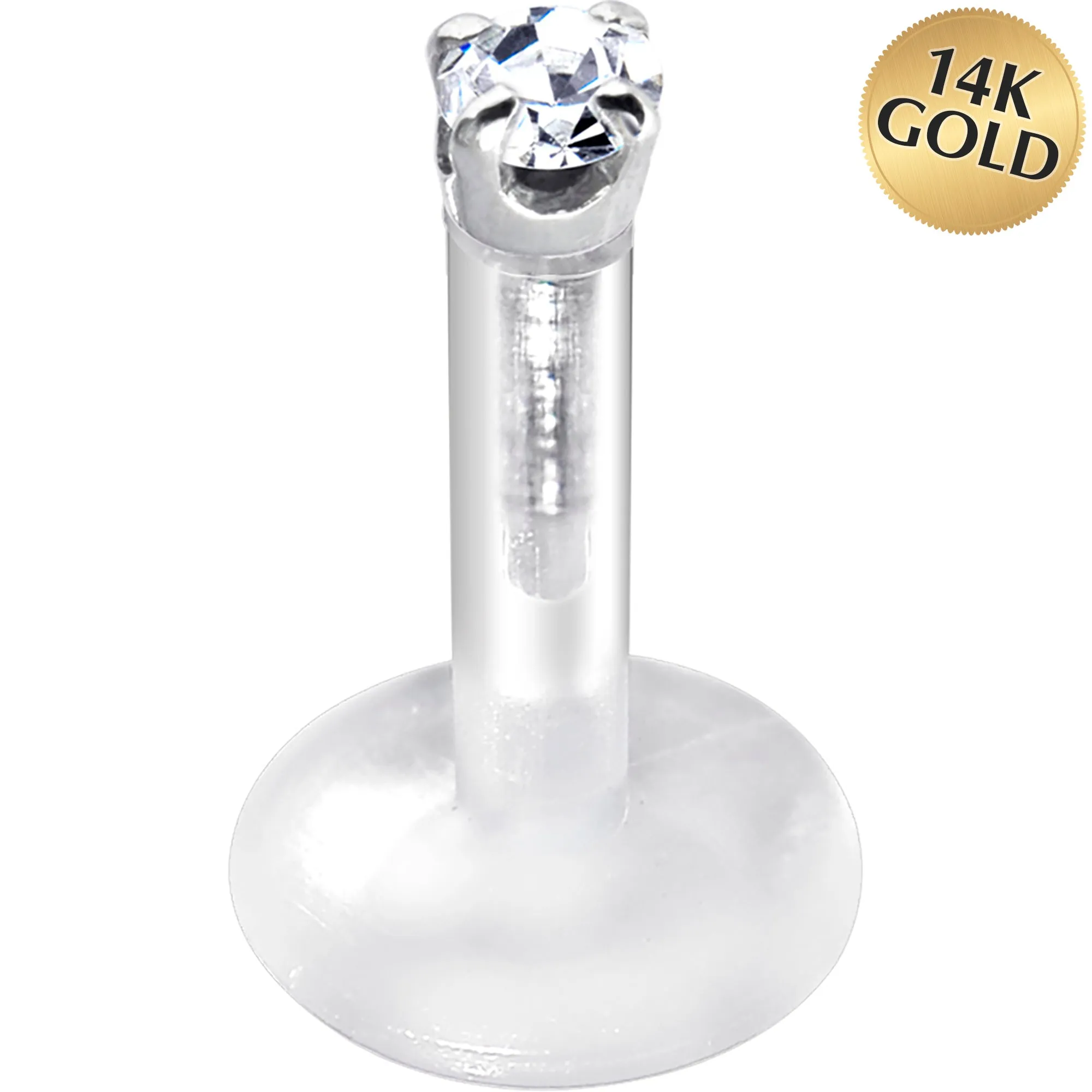 Solid 14KT White Gold 1.5mm CZ Bioplast Push in Labret Monroe