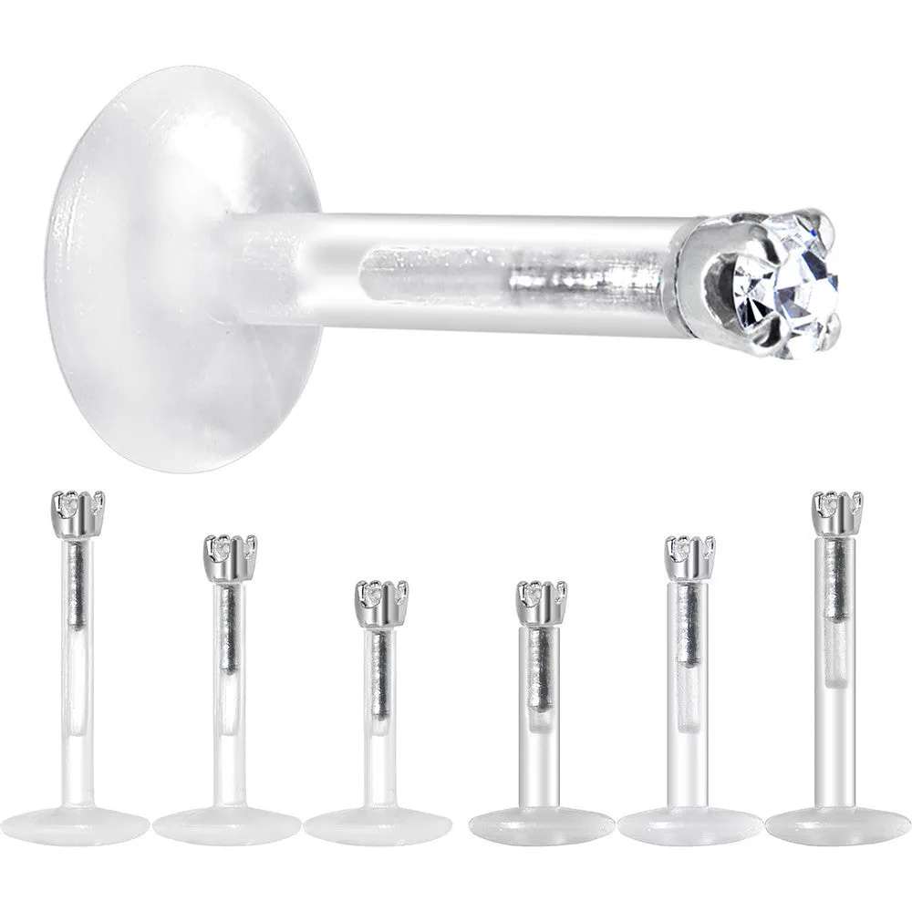 Solid 14KT White Gold 1.5mm CZ Bioplast Push in Labret Monroe
