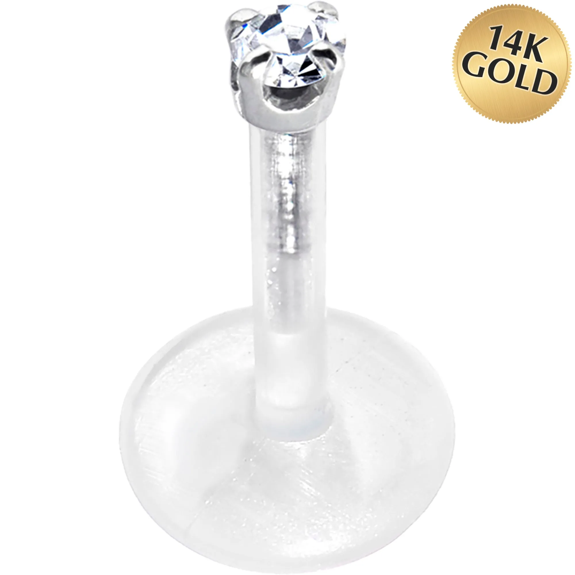 Solid 14KT White Gold 1.5mm CZ Bioplast Push in Labret Monroe