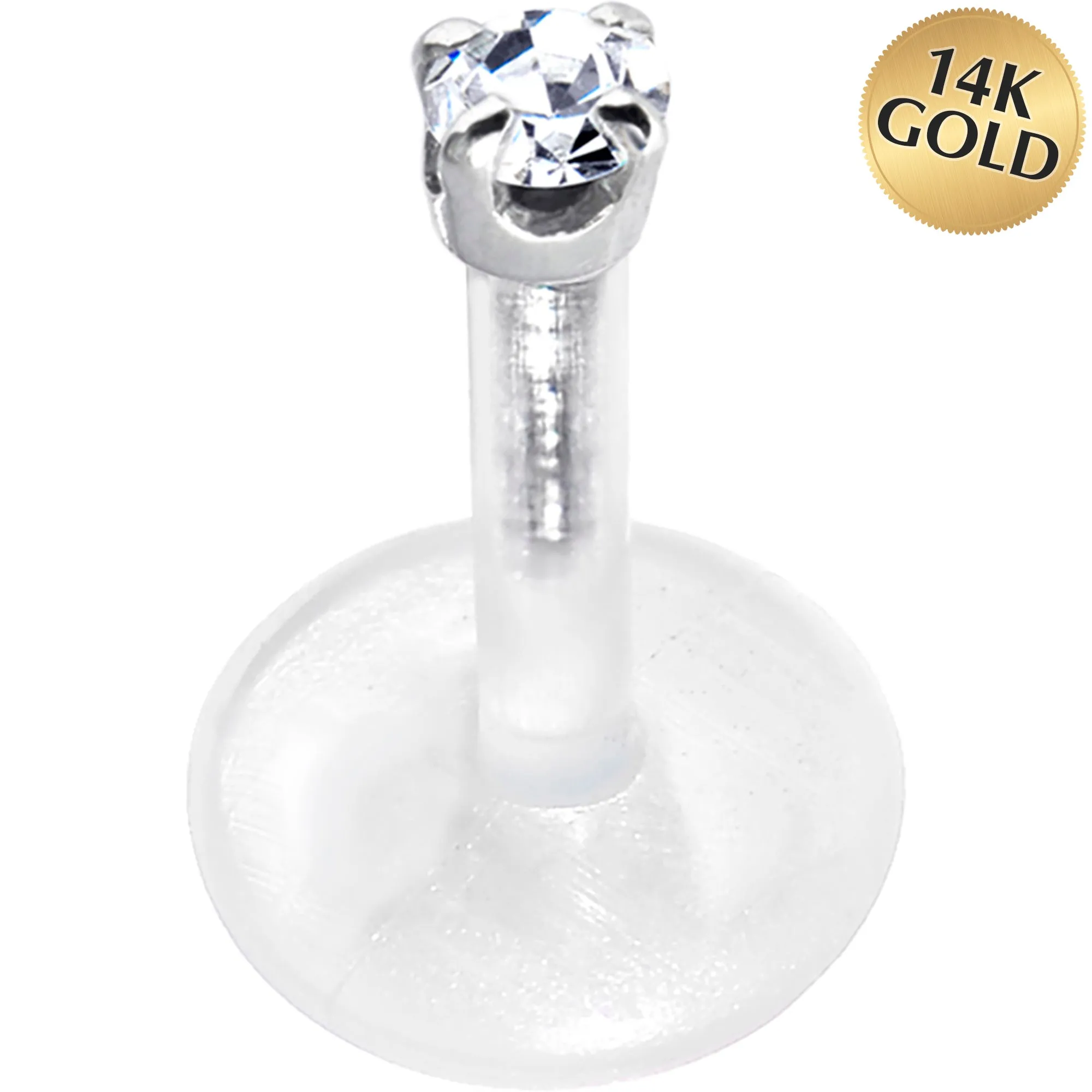 Solid 14KT White Gold 1.5mm CZ Bioplast Push in Labret Monroe