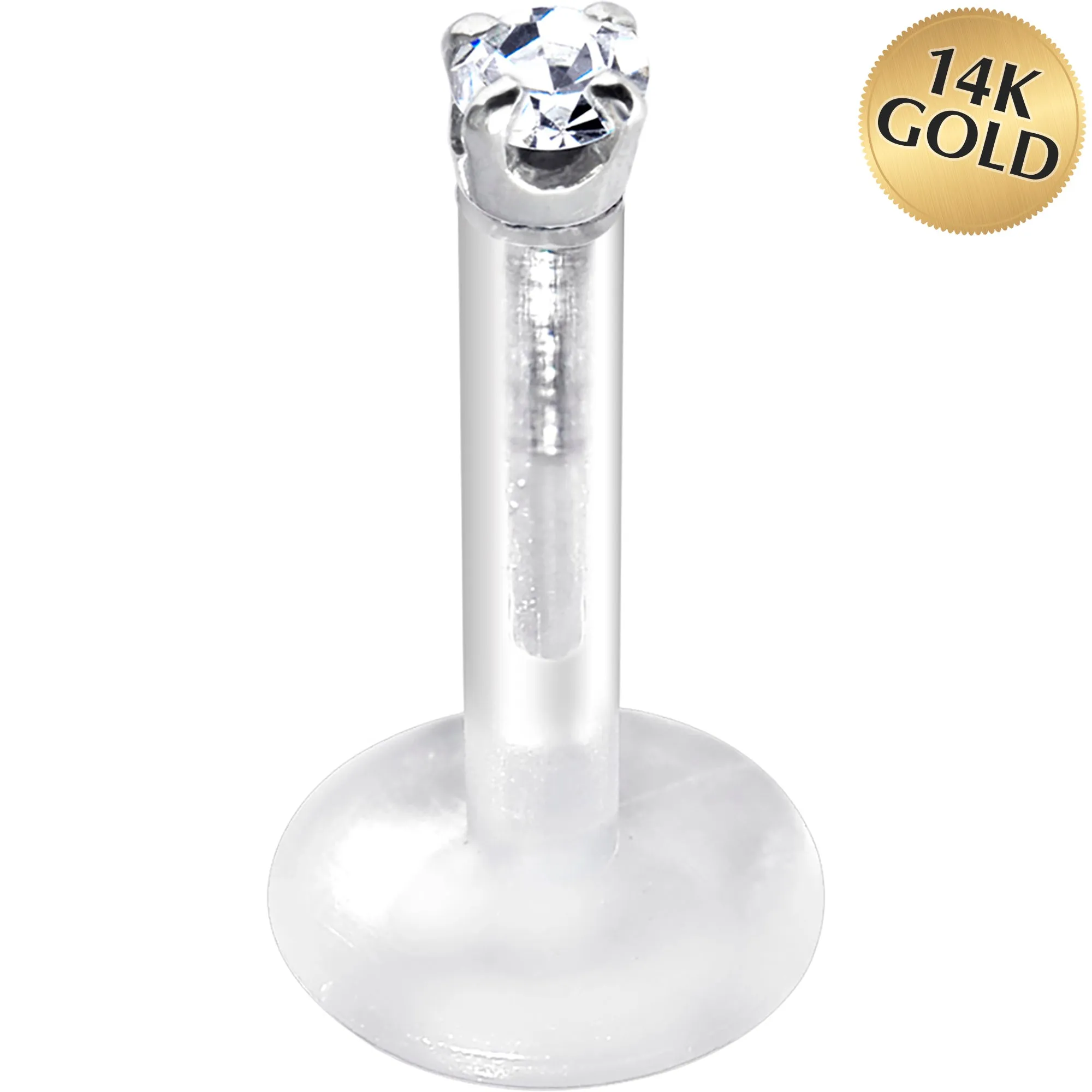 Solid 14KT White Gold 1.5mm CZ Bioplast Push in Labret Monroe