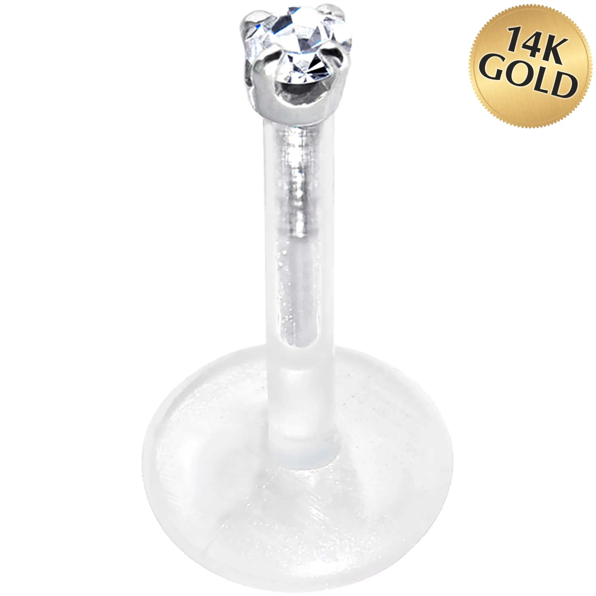 Solid 14KT White Gold 1.5mm CZ Bioplast Push in Labret Monroe