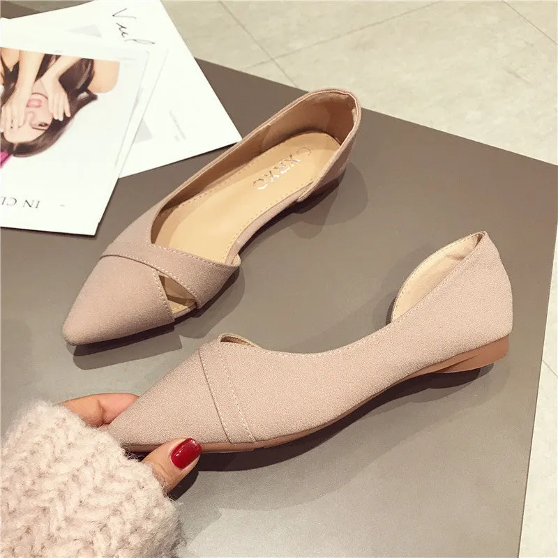 Solid Suede Leather Flat Slip On Shoes