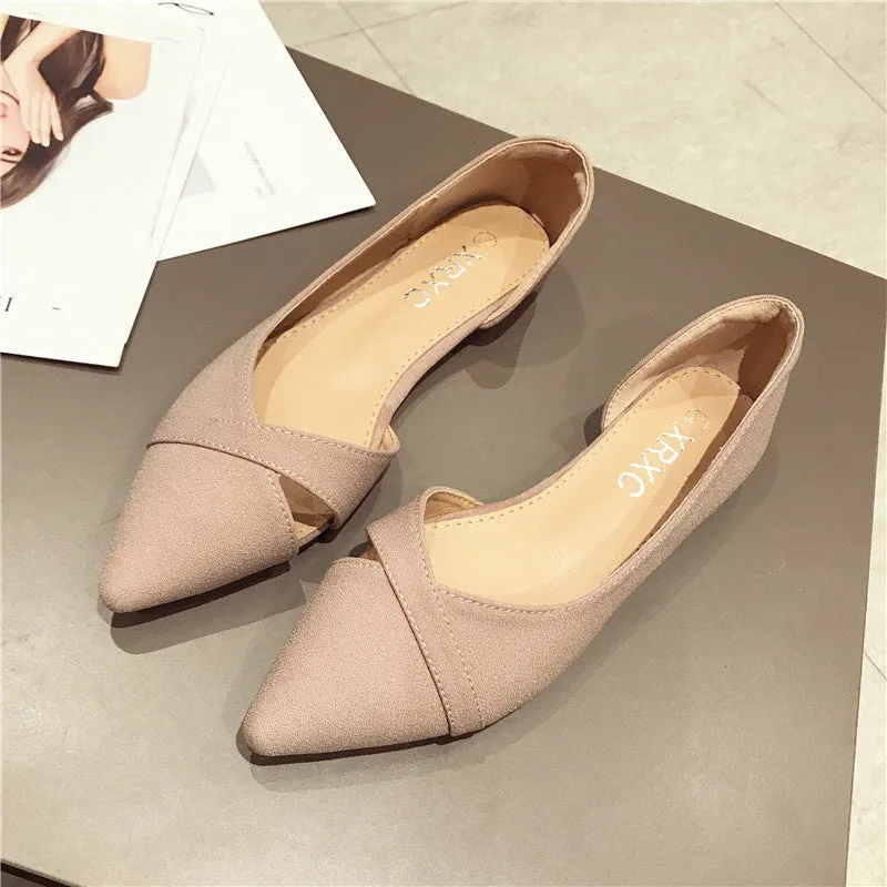 Solid Suede Leather Flat Slip On Shoes