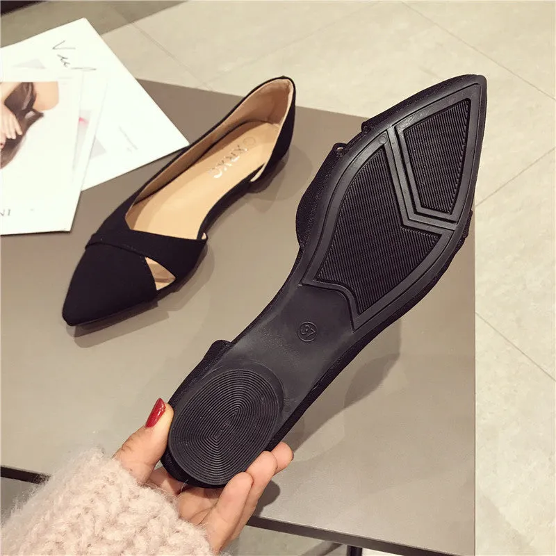 Solid Suede Leather Flat Slip On Shoes