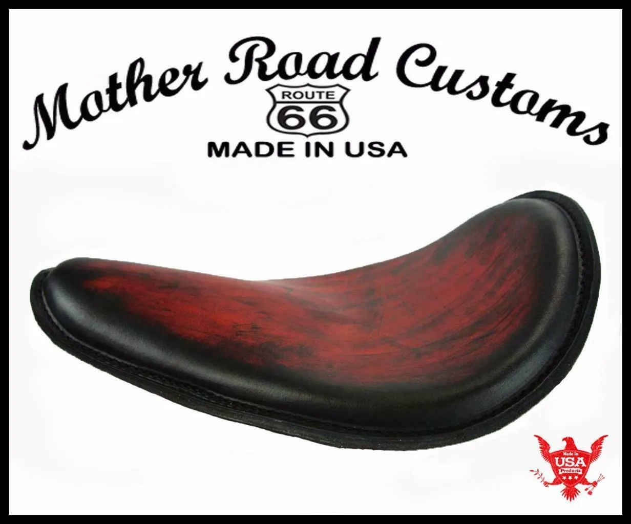 Spring Seat Harley Sportster Honda 11x14" Ant Red Leather Chopper Bobber USA