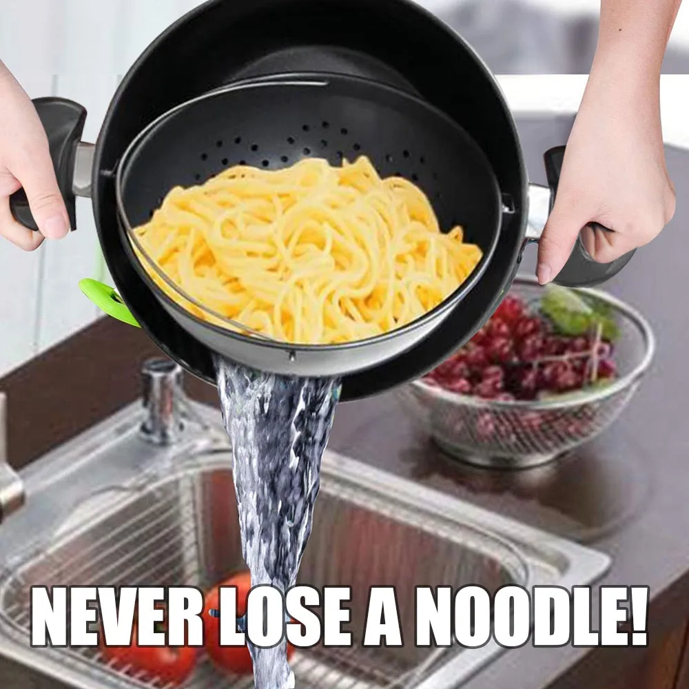 Stainless Steel Non-stick Cooking Pot with Built-In Strainer Water Filter Drain Basket