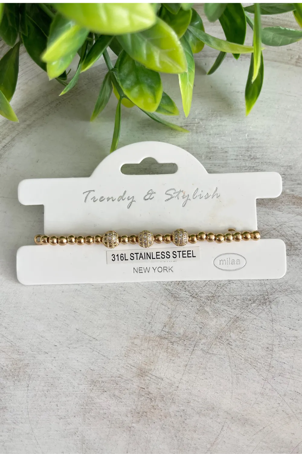 Stainless Steel Stretch Bracelet with Pave Balls
