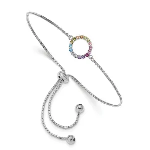Sterling Silver Colorful Rainbow CZ Open Circle Adjustable Bolo Bracelet