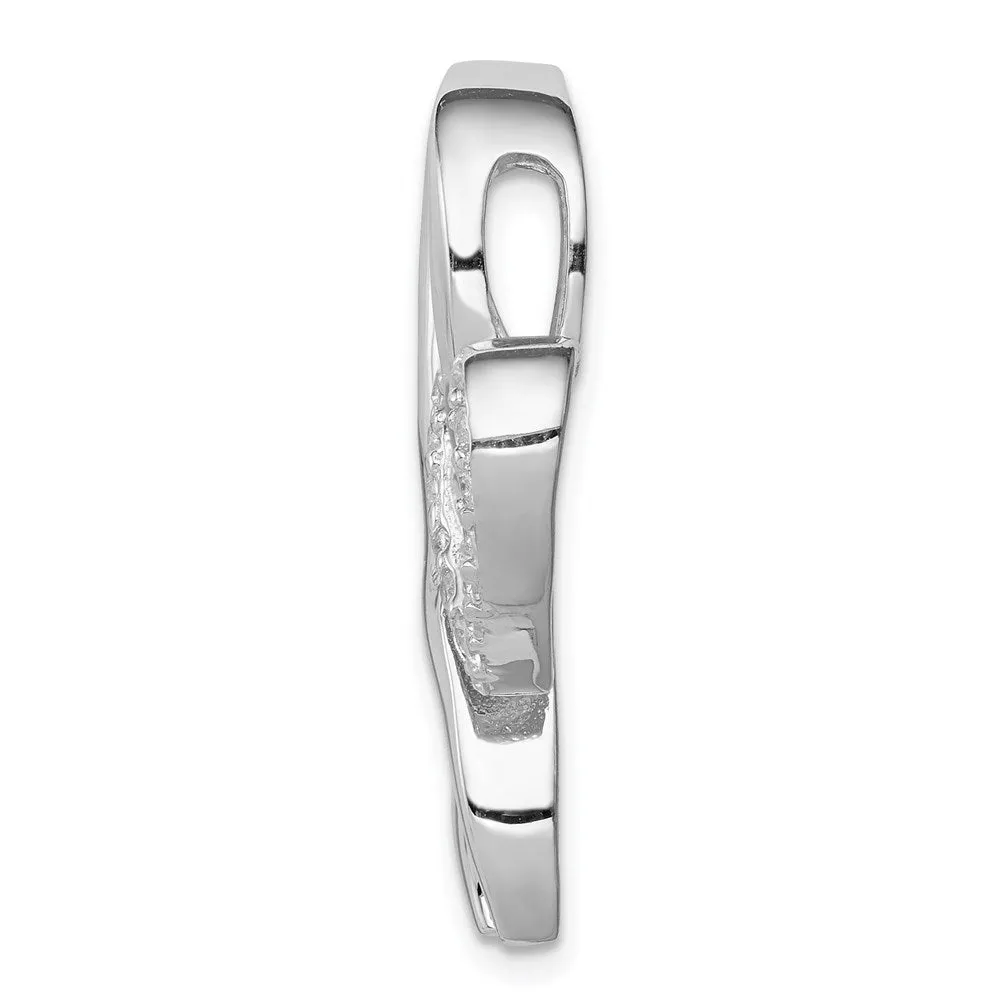 Sterling Silver CZ Heart & Breast Cancer Ribbon Chain Slide