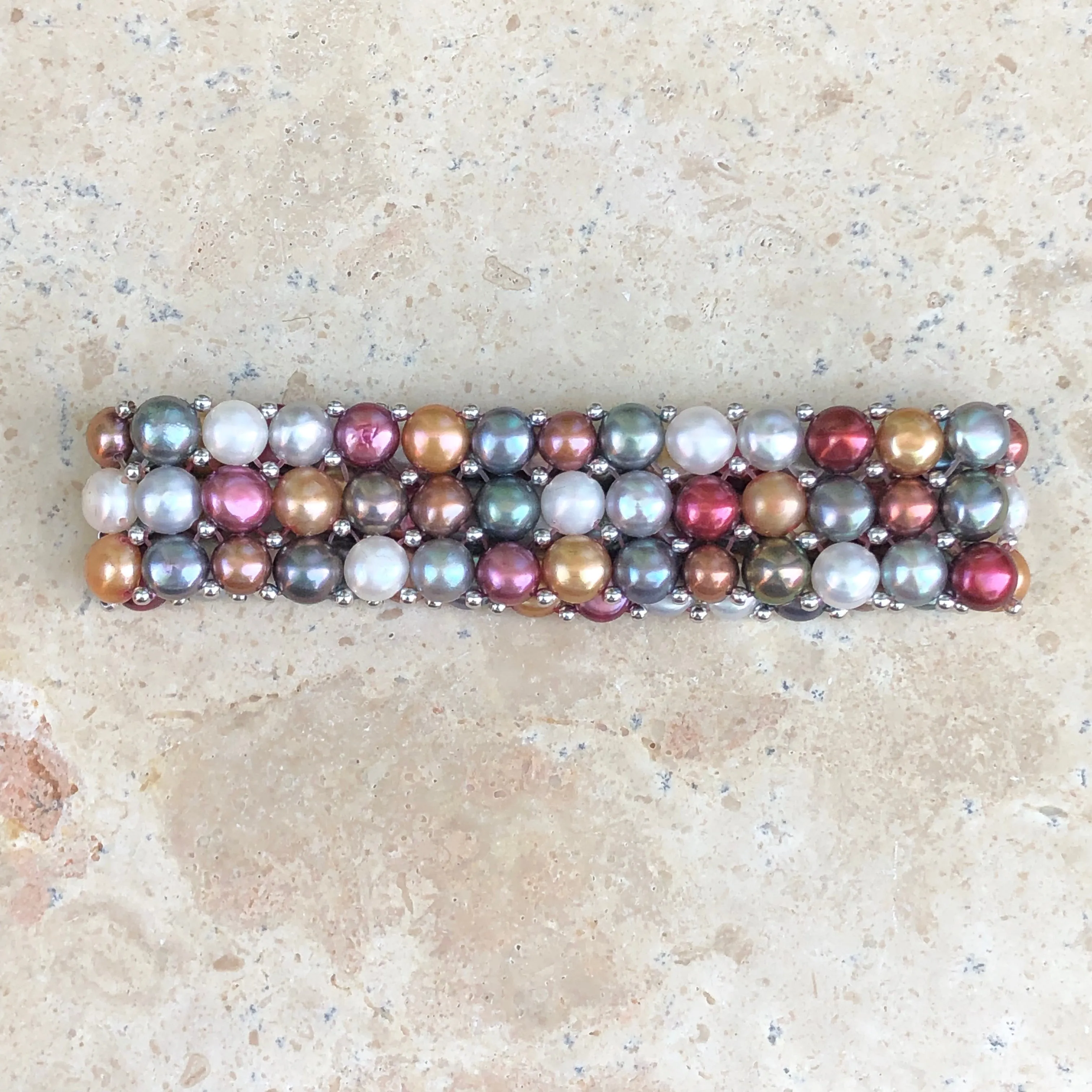 Sterling Silver Multi-Colored Freshwater Pearl Triple Strand Bracelet