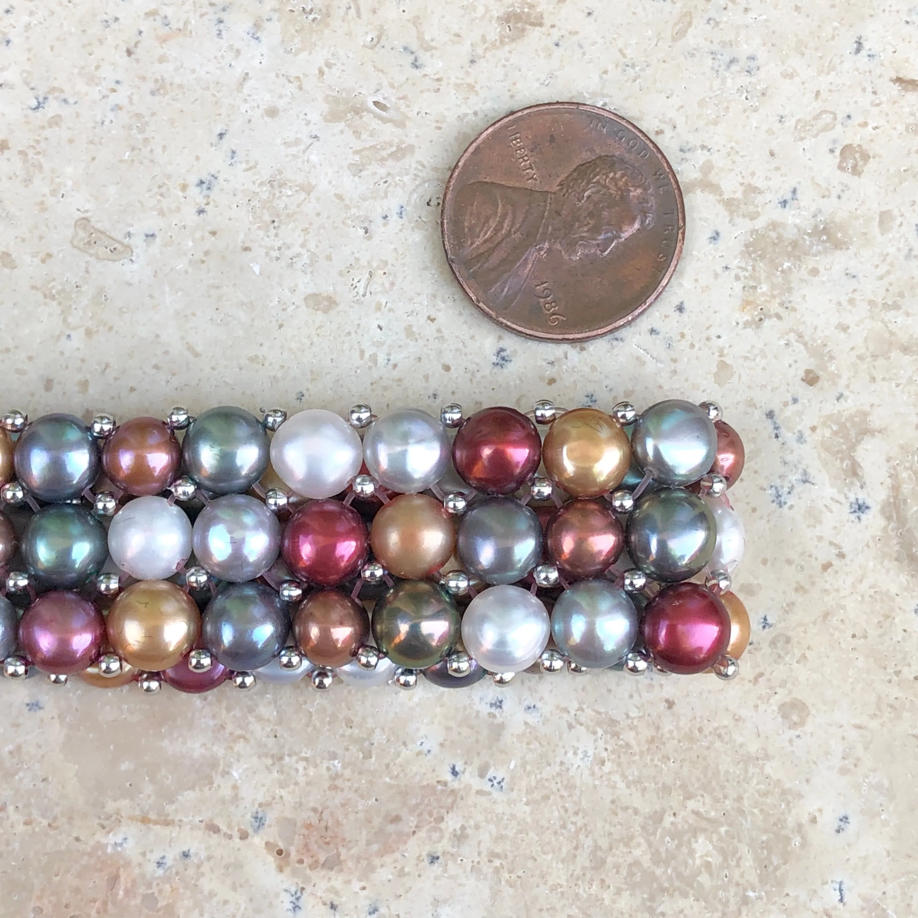 Sterling Silver Multi-Colored Freshwater Pearl Triple Strand Bracelet