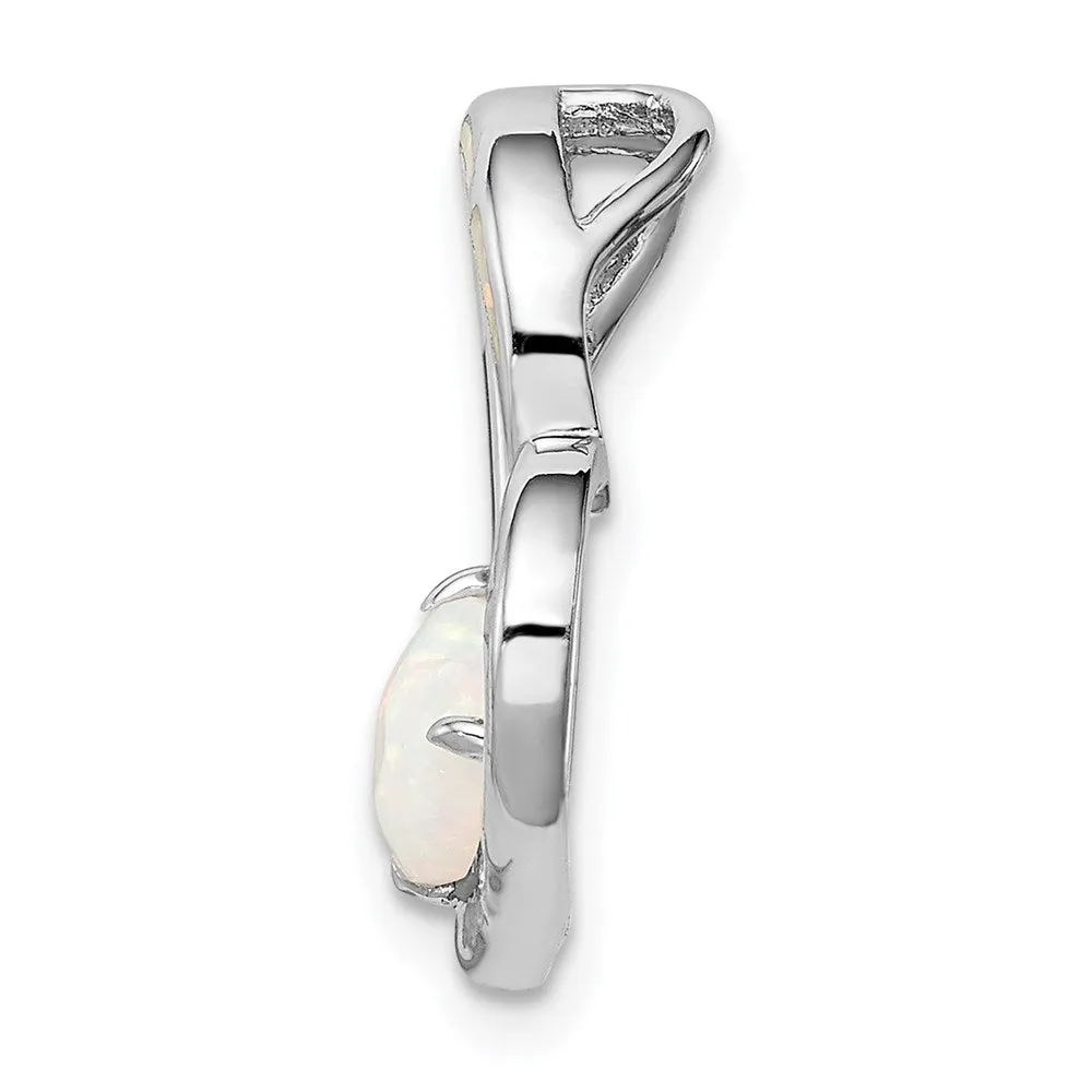 Sterling Silver Rhodium-plated Created Opal Heart Chain Slide
