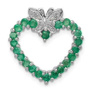 Sterling Silver Rhodium-plated Emerald & Diamond Heart Pendant