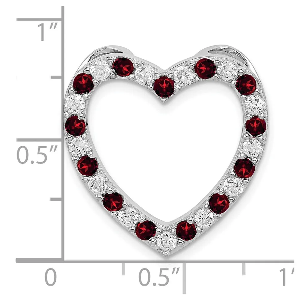 Sterling Silver Rhodium-plated Garnet & CZ Heart Pendant