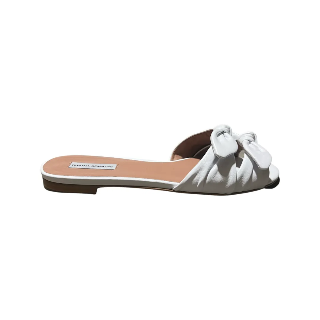 TABITHA SIMMONS Cleo Bow-Embellished White Twill Slides