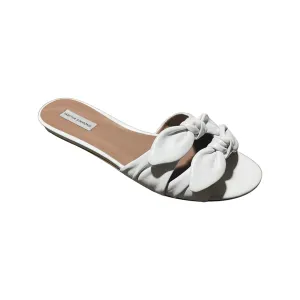 TABITHA SIMMONS Cleo Bow-Embellished White Twill Slides