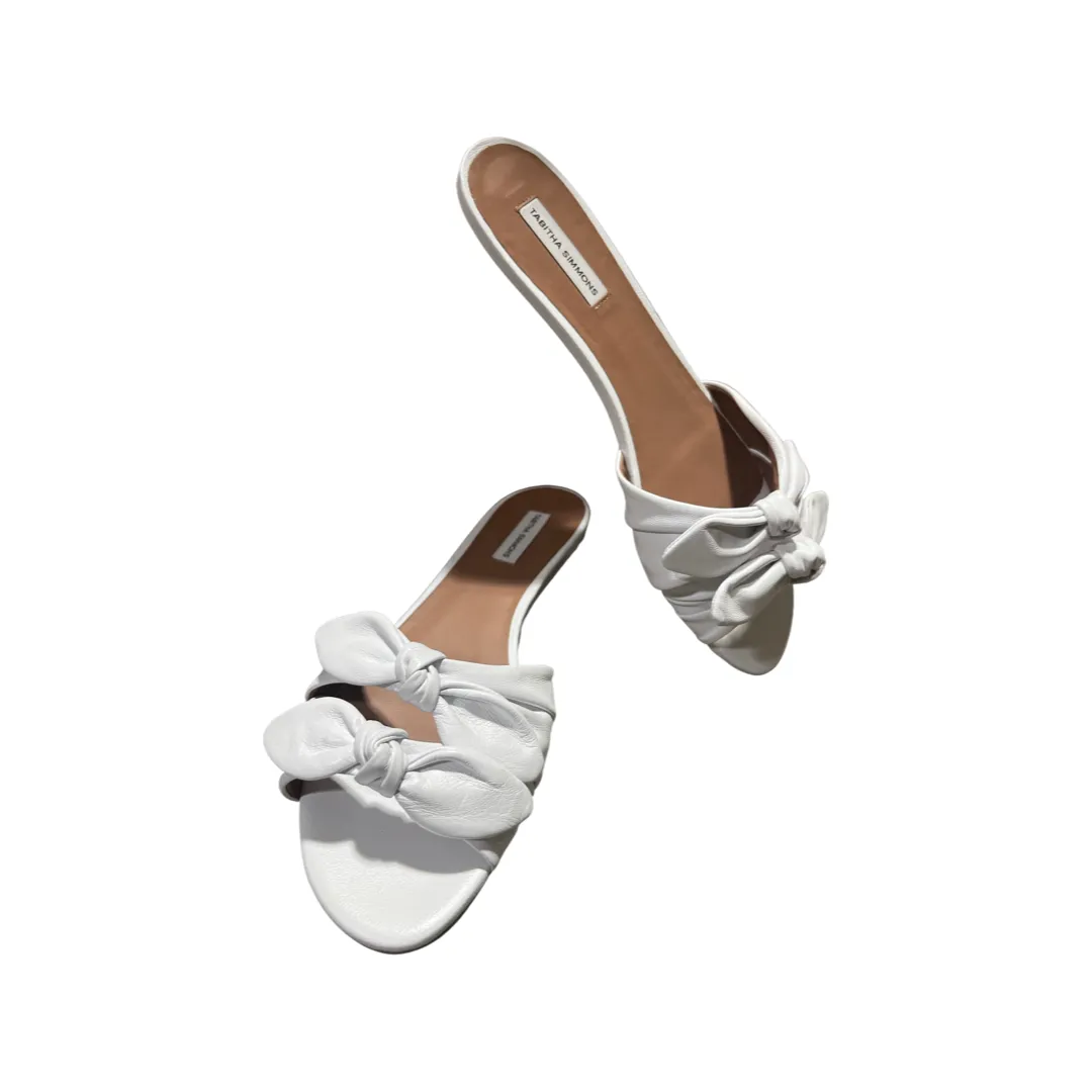 TABITHA SIMMONS Cleo Bow-Embellished White Twill Slides