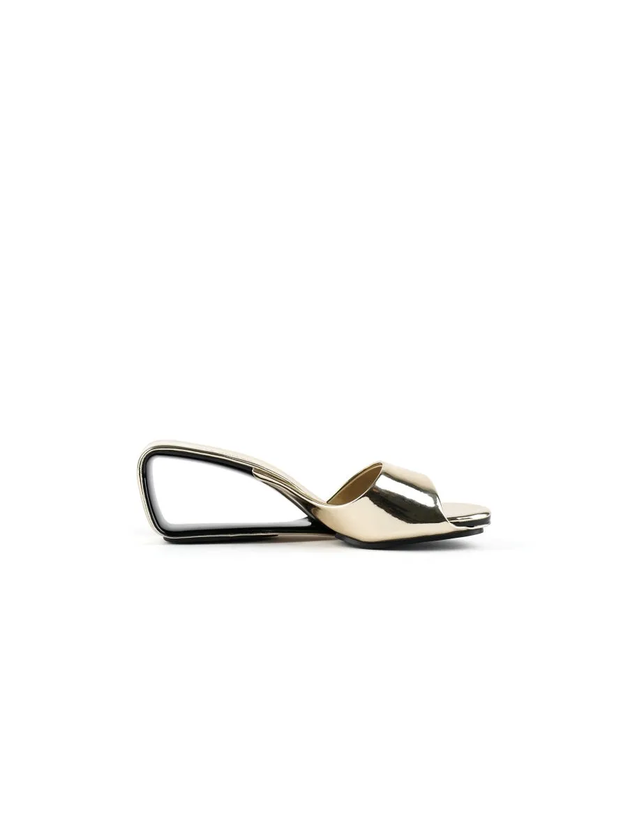 Twisted Upper Heel Genuine Leather Golden Slide