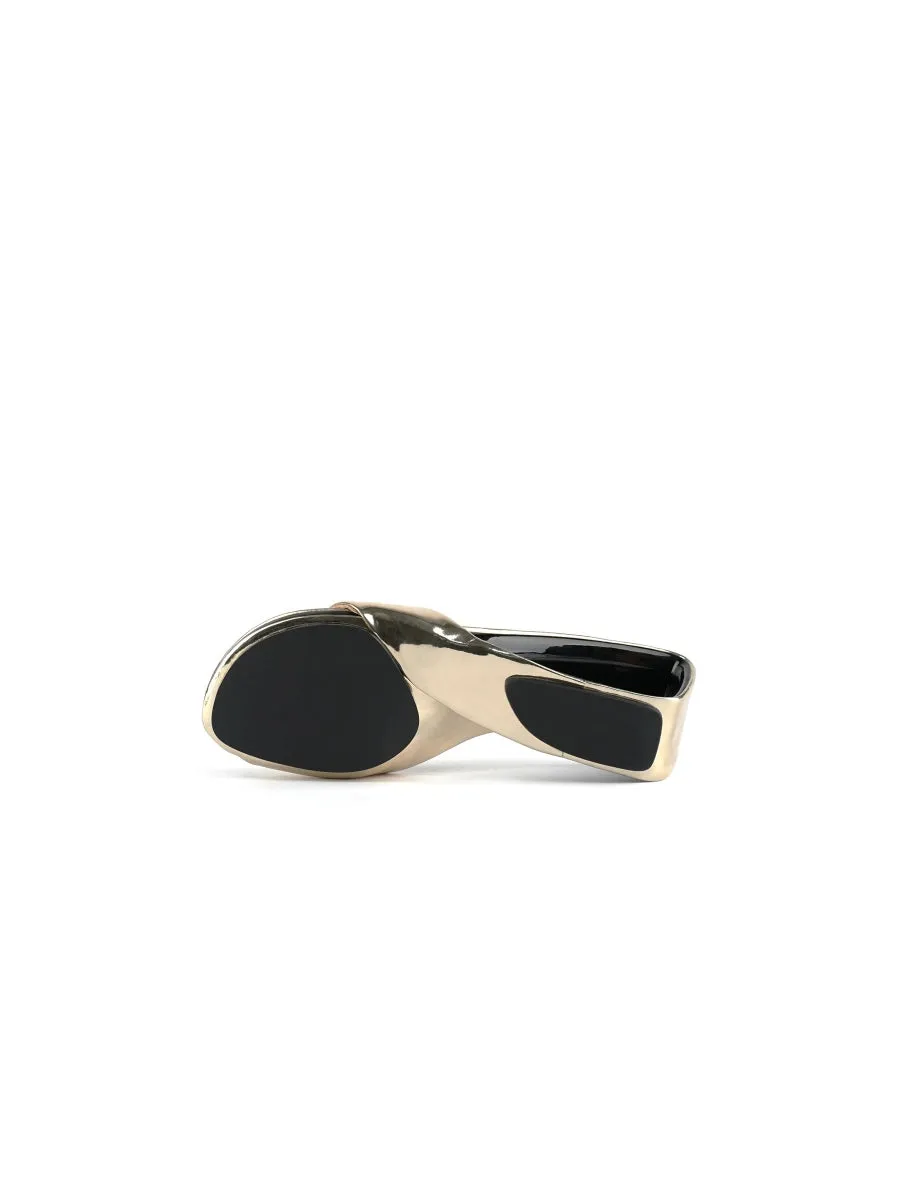 Twisted Upper Heel Genuine Leather Golden Slide