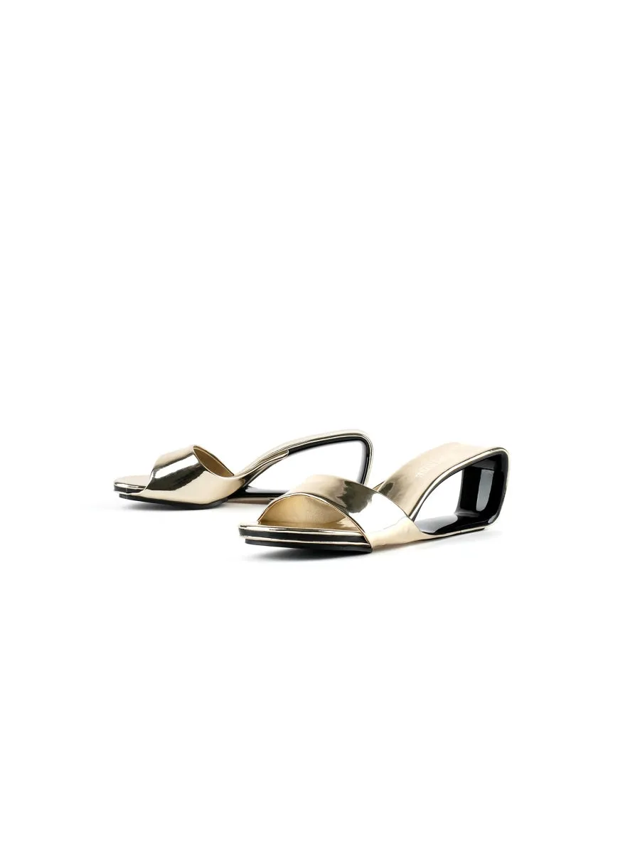Twisted Upper Heel Genuine Leather Golden Slide