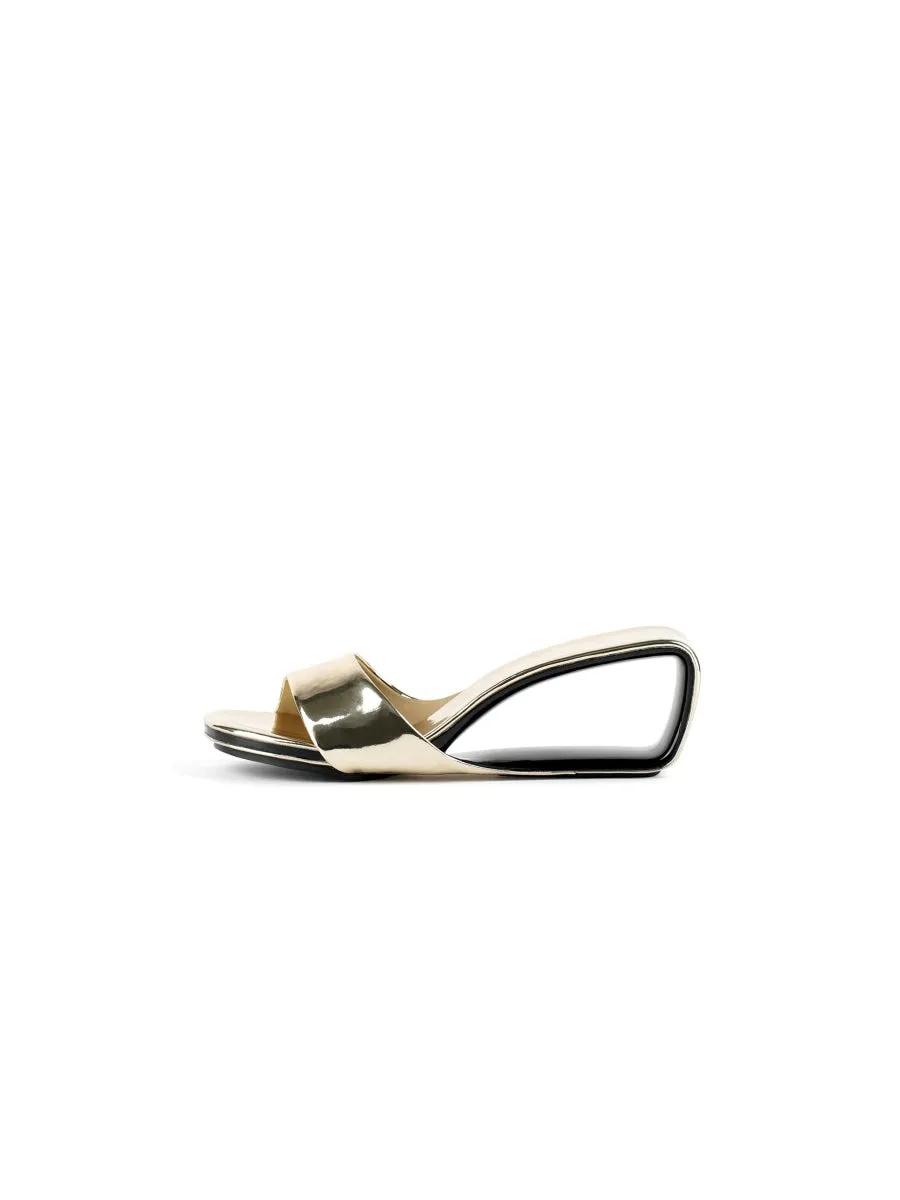 Twisted Upper Heel Genuine Leather Golden Slide