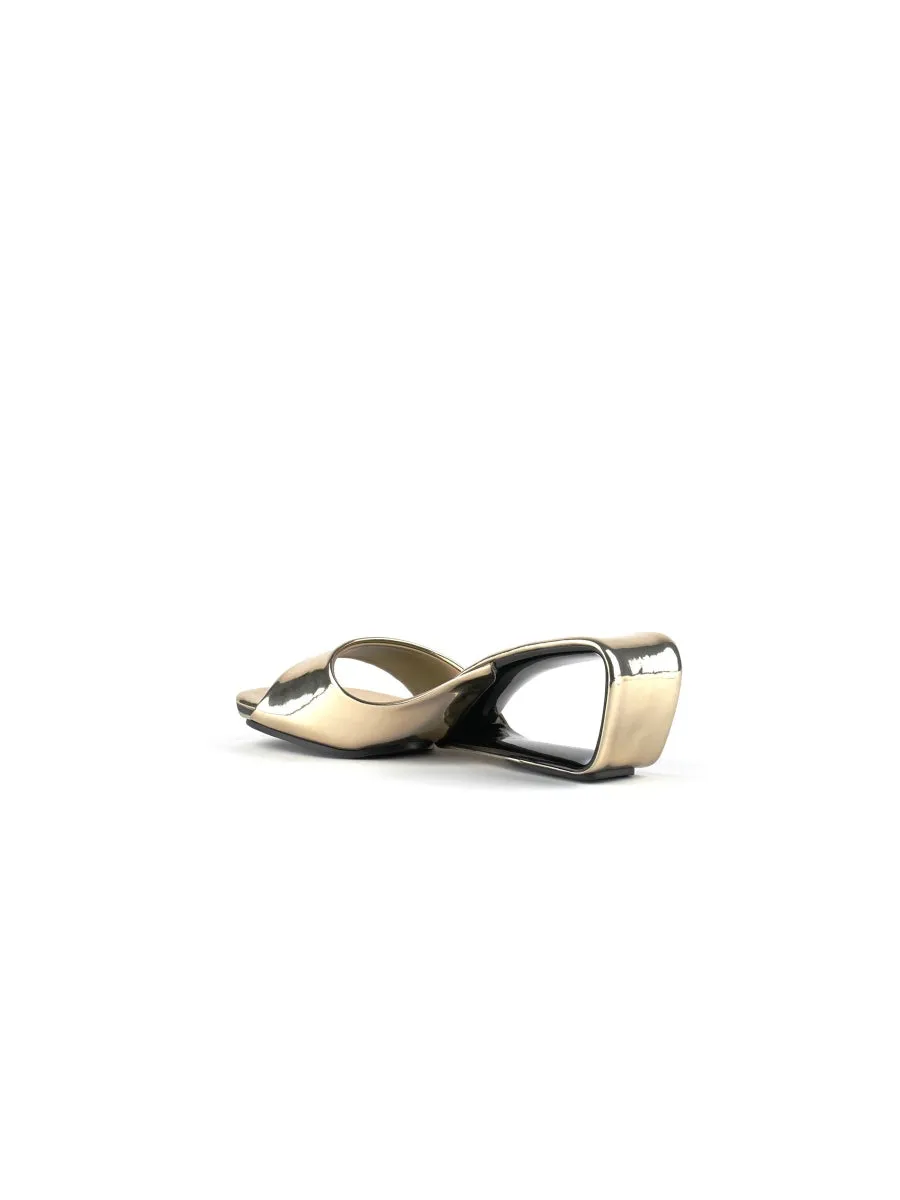 Twisted Upper Heel Genuine Leather Golden Slide