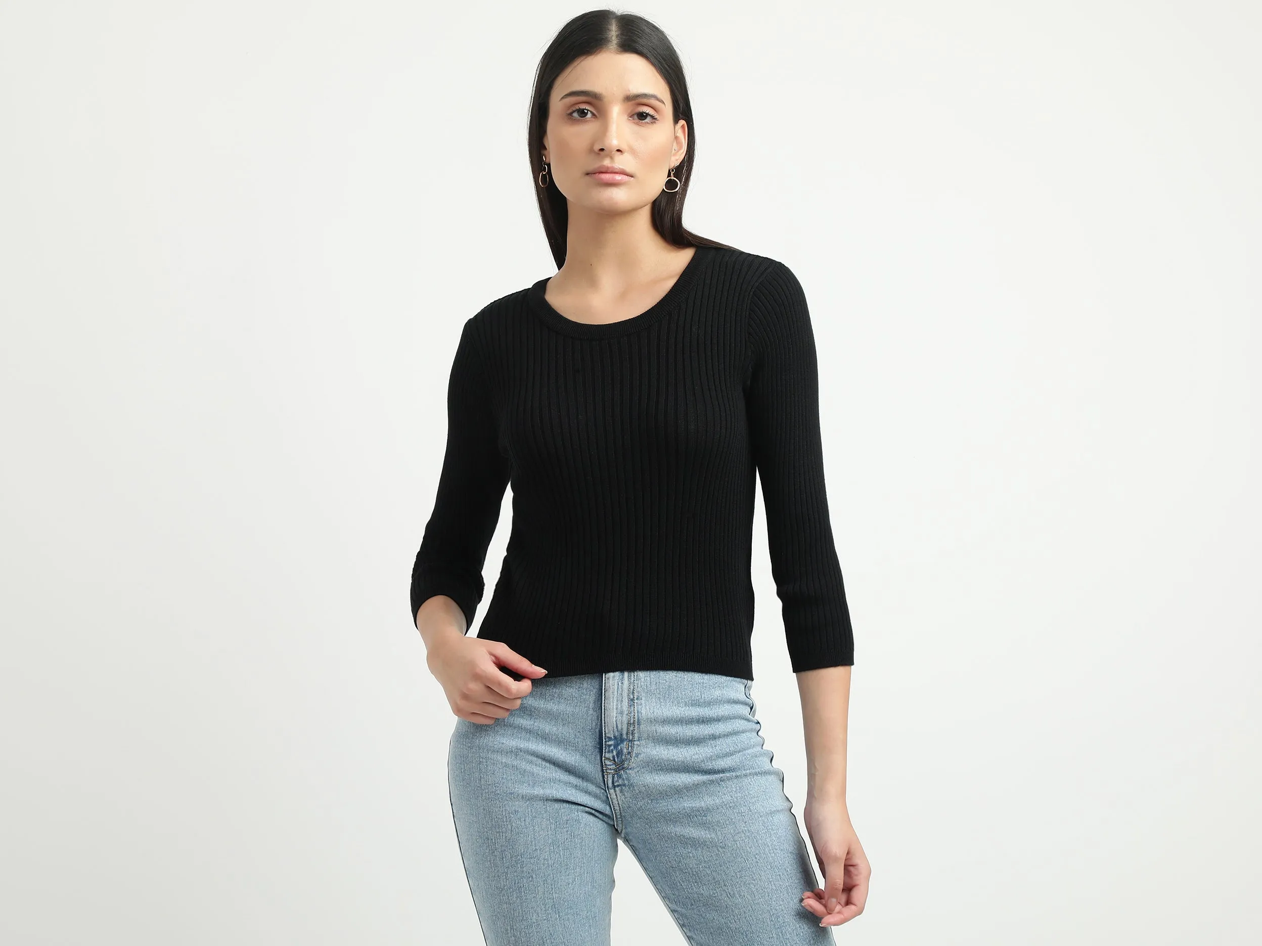 Women Ribbed Round Neck Sweater