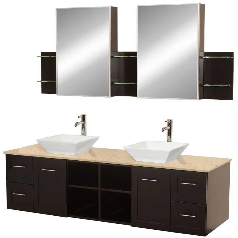 Wyndham Collection Avara 72" Wall-Mounted Double Bathroom Vanity Set - Espresso WC-WHE007-SH-72-ESP