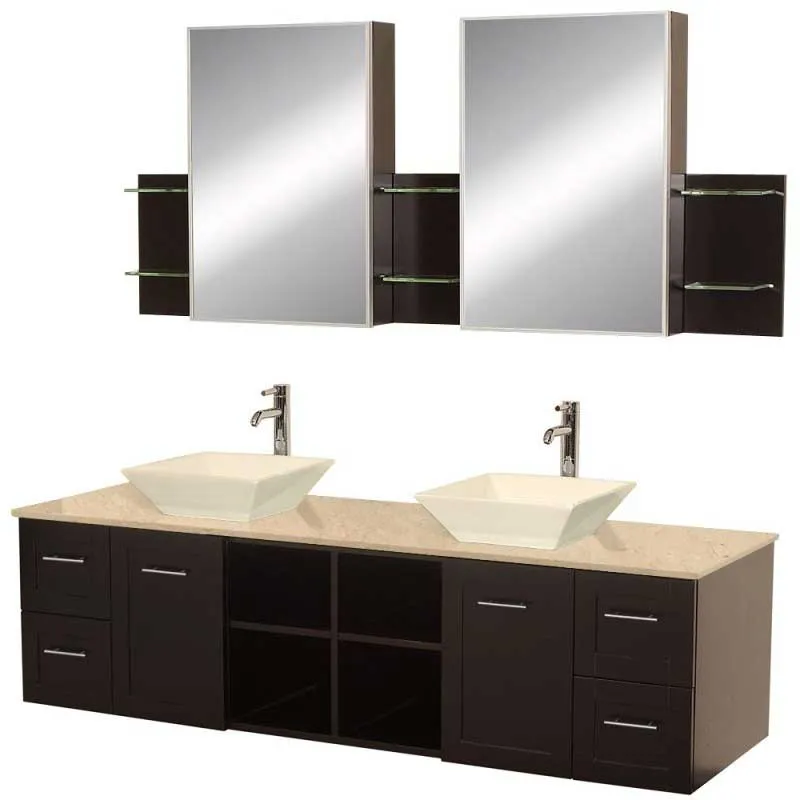 Wyndham Collection Avara 72" Wall-Mounted Double Bathroom Vanity Set - Espresso WC-WHE007-SH-72-ESP