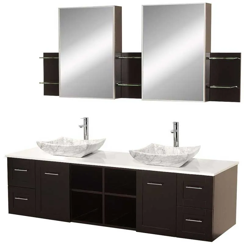 Wyndham Collection Avara 72" Wall-Mounted Double Bathroom Vanity Set - Espresso WC-WHE007-SH-72-ESP
