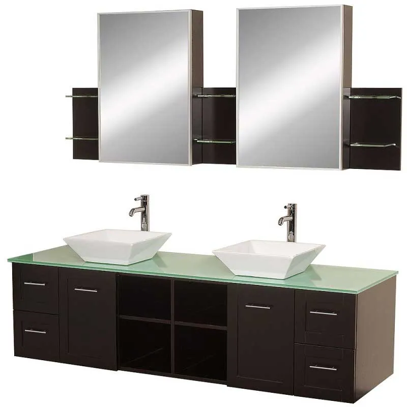 Wyndham Collection Avara 72" Wall-Mounted Double Bathroom Vanity Set - Espresso WC-WHE007-SH-72-ESP