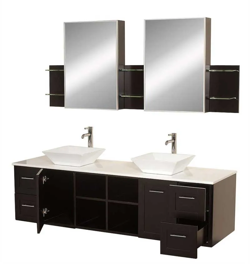 Wyndham Collection Avara 72" Wall-Mounted Double Bathroom Vanity Set - Espresso WC-WHE007-SH-72-ESP