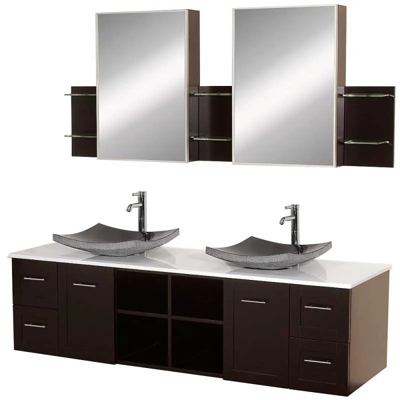 Wyndham Collection Avara 72" Wall-Mounted Double Bathroom Vanity Set - Espresso WC-WHE007-SH-72-ESP