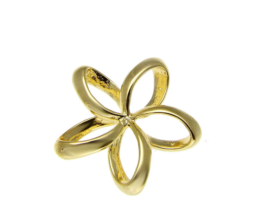 YELLOW GOLD SILVER 925 HAWAIIAN OPEN PLUMERIA FLOWER SLIDE PENDANT 13MM-22MM