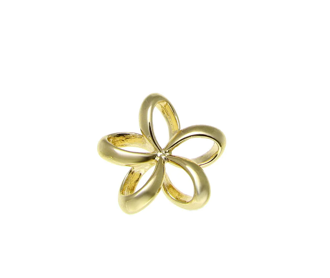 YELLOW GOLD SILVER 925 HAWAIIAN OPEN PLUMERIA FLOWER SLIDE PENDANT 13MM-22MM